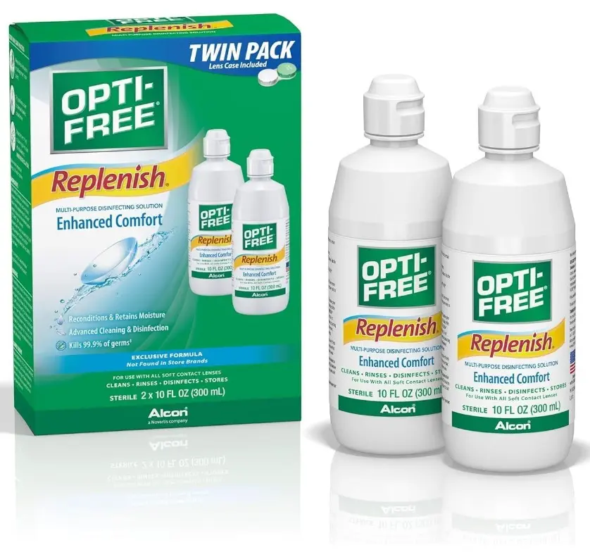 Opti-Free Replenish Multi-Purpose Contact Lens Cleaning and Disinfecting Solution with Lens Case, 10 FL OZ (Pack of 2)