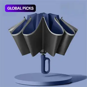 Portable Folding Umbrella, 1 Count 46 Inch Windproof Umbrella with Reflective Strip, Durable 10 Rib Design Umbrella for All Weather, Wind Resistant Umbrella