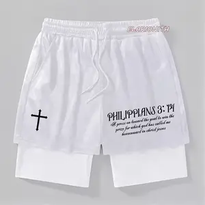 ELARIONITH White Cross Sports Men's Shorts Summer Double Layer Beach Pants Fitness Training Pant Fashion Men's Running Boxer athletic workout short Back to school season speed running shorts New Year's gift gym shorts