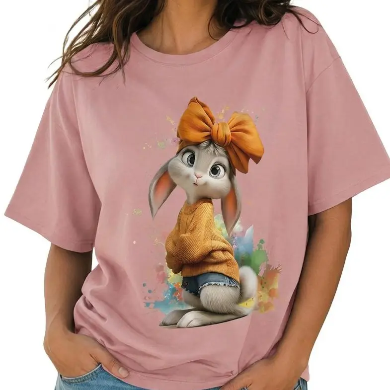 Cute Bunny Shirt Women Plus Size Graphic Tee Watercolor Rabbit Top
