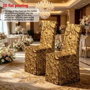 2/4/6 Pieces, 2D Flat Printing, Luxury Golden Embossed Pattern Printed Stretch Chair Covers, 100% Polyester. Ideal for restaurants, hotel meetings, seaside lawn weddings and VIP chair decoration. Easy to install and reusable after washing.
