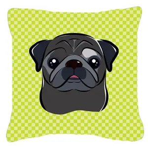 Carolines Treasures  Checkerboard Lime Green Black Pug Fabric Decorative Pillow- 18 x 18 In.