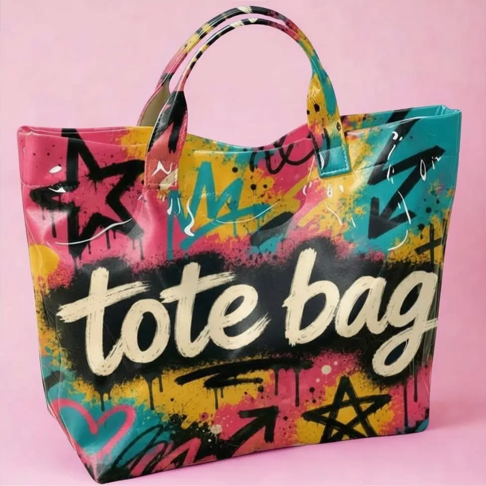 Graffiti Splash Waterproof Tote – Bold Neon PVC Shoulder Bag with Leopard Handles