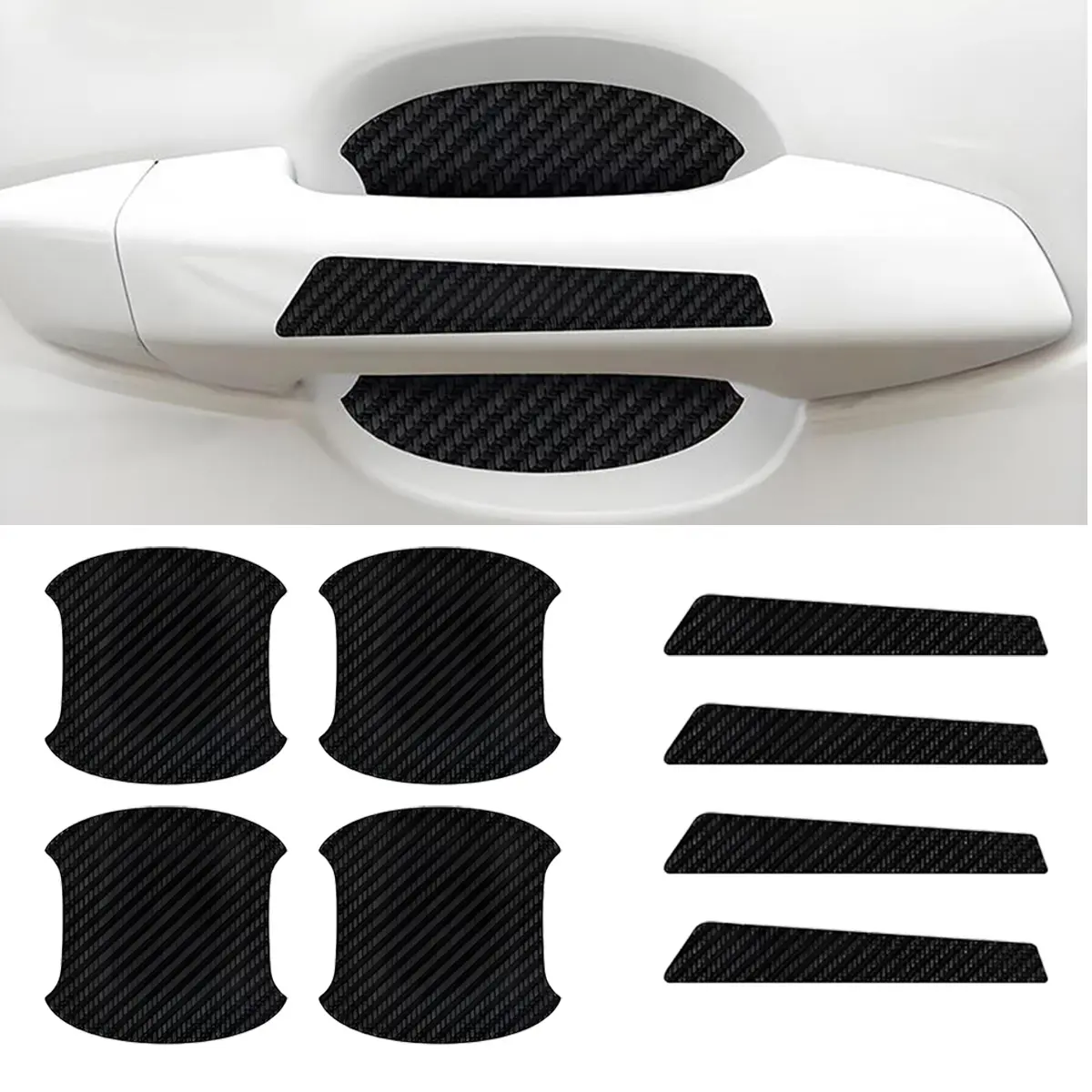 8PCS Car Door Handle Scratch Protector, Carbon Fiber Door Handle Cup Protector Stickers, Universal Car Door Handle Paint Protection Film for Cars, SUVs, Trucks