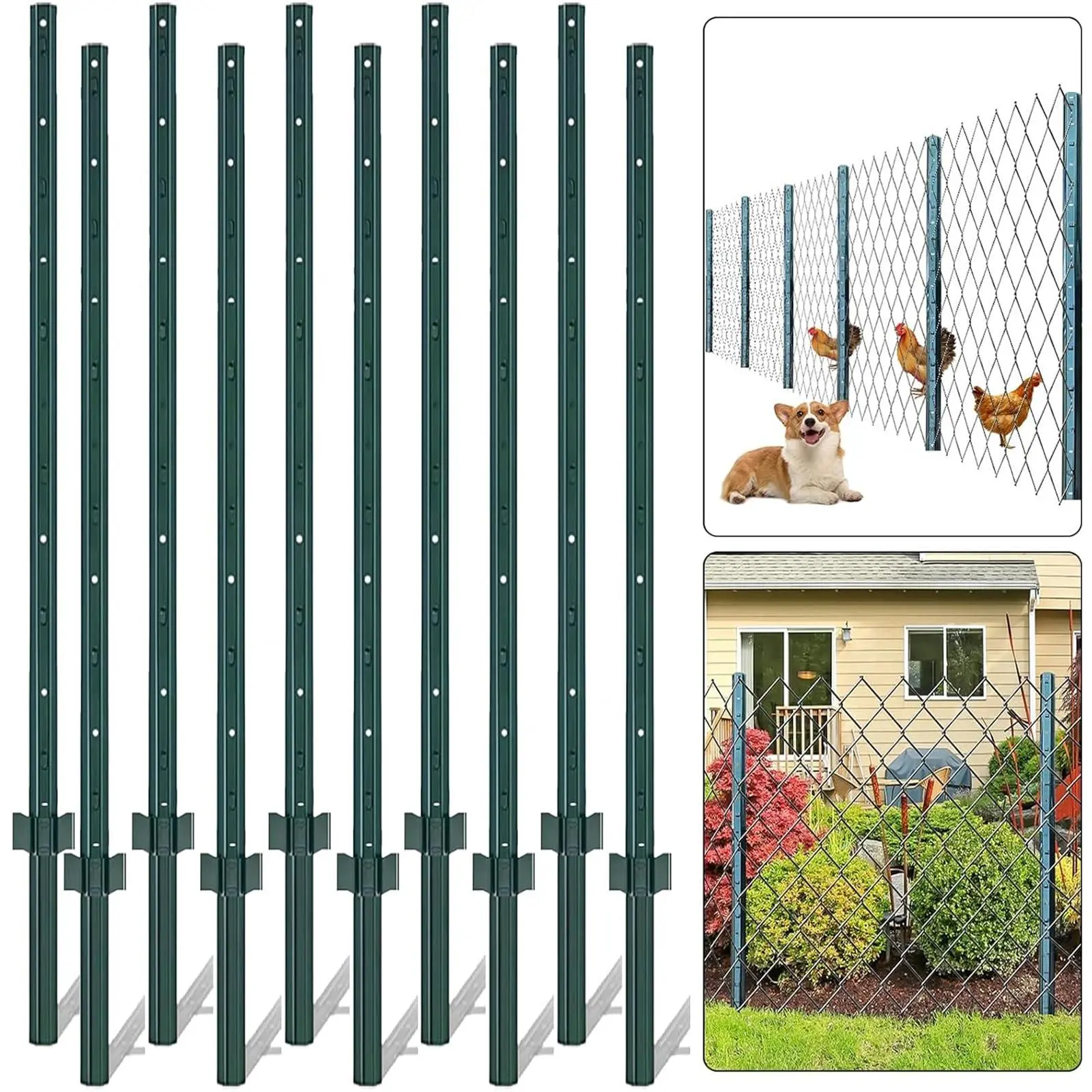 Metal Fence Posts,7 ft Sturdy Duty Metal Fence Post, Pack of 10, No Dig Garden U Post for Wire Fencing Steel Post for Yard, Outdoor Wire