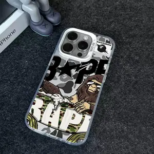Bape monkey logo pattern hip-hop style Phone Case For lMDColor Silver Shell For lPhone 17 16 e 15 14 13 12 11 Pro Max Plus