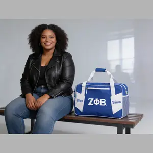 Zeta Phi Beta Finer Woman Duffel Bag - Blue & White Embroidered ΖΦΒ Letters 1920 Design with Luggage-Handle Sleeve & Adjustable Strap for Travel Gym