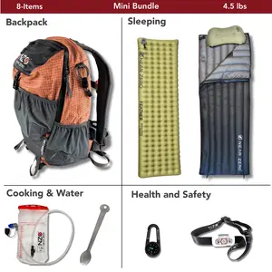 Mini Bundle - 8-Piece Ultralight Hiking Kit with Little DEAN 20L Backpack, Near Zero Sleeping Bag, Insulated Pad & More