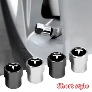 Tesla Car Tire Valve Cap, Rubber Cover with Ring Lock, Stylish Accessory for Tesla and Other Cars, Tire Pressure Caps, Abs Material, No Ca Prop 65 Warning