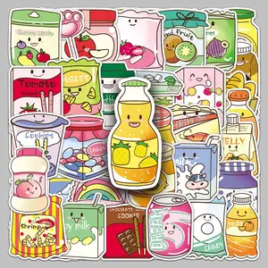 Cartoon Food Pattern Sticker, 50pcs/set Waterproof Self Adhesive Decor Paper, Decor Sticker for Gift Greeting Card Water Bottle Laptop Phone, Cases
