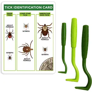 Tick Remover Value 3 Pack - Tick Remover Tools + Tick Identification Card - for Humans, Dogs & Cats (1 Set) Removal Remedy