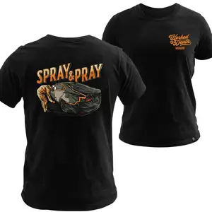 Spray & Pray T-Shirt, Auto Body Painter Car Repair Graphic, Workman Graphic Shirt for Mechanics & Blue Collar Workers, Funny Gift for Car Guys