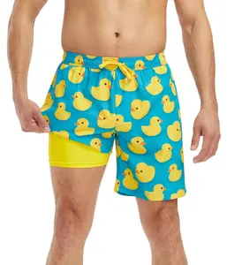 Rubber Ducky Stretch Swim Trunks With Liner - 7.5" Inseam