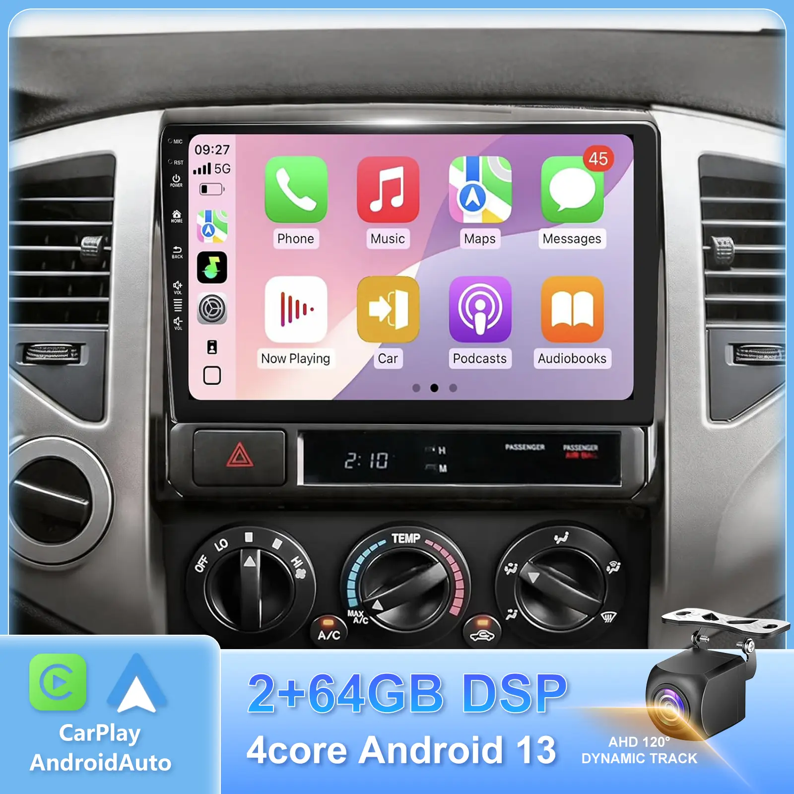 9" Touch QLED Car Radio Stereo Head Unit for Toyota Tacoma 2005-2015, 10th-Gen 4-Core Chip, 2GB+64GB Storage, 5G-WiFi6, GPS Navigation, Wireless CarPlay, Android Auto, Bluetooth 5.4 Link, SWC, FM Radio, Mirror Link, 1080P AHD Backup Camera