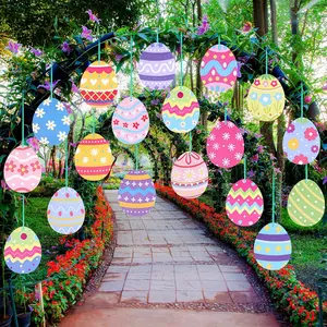 18 Pcs Easter Eggs Decorations Easter Pastel Outdoor Hanging Ornaments Double Side Spring Birthday Party Decor for Tree Porch Yard Lawn