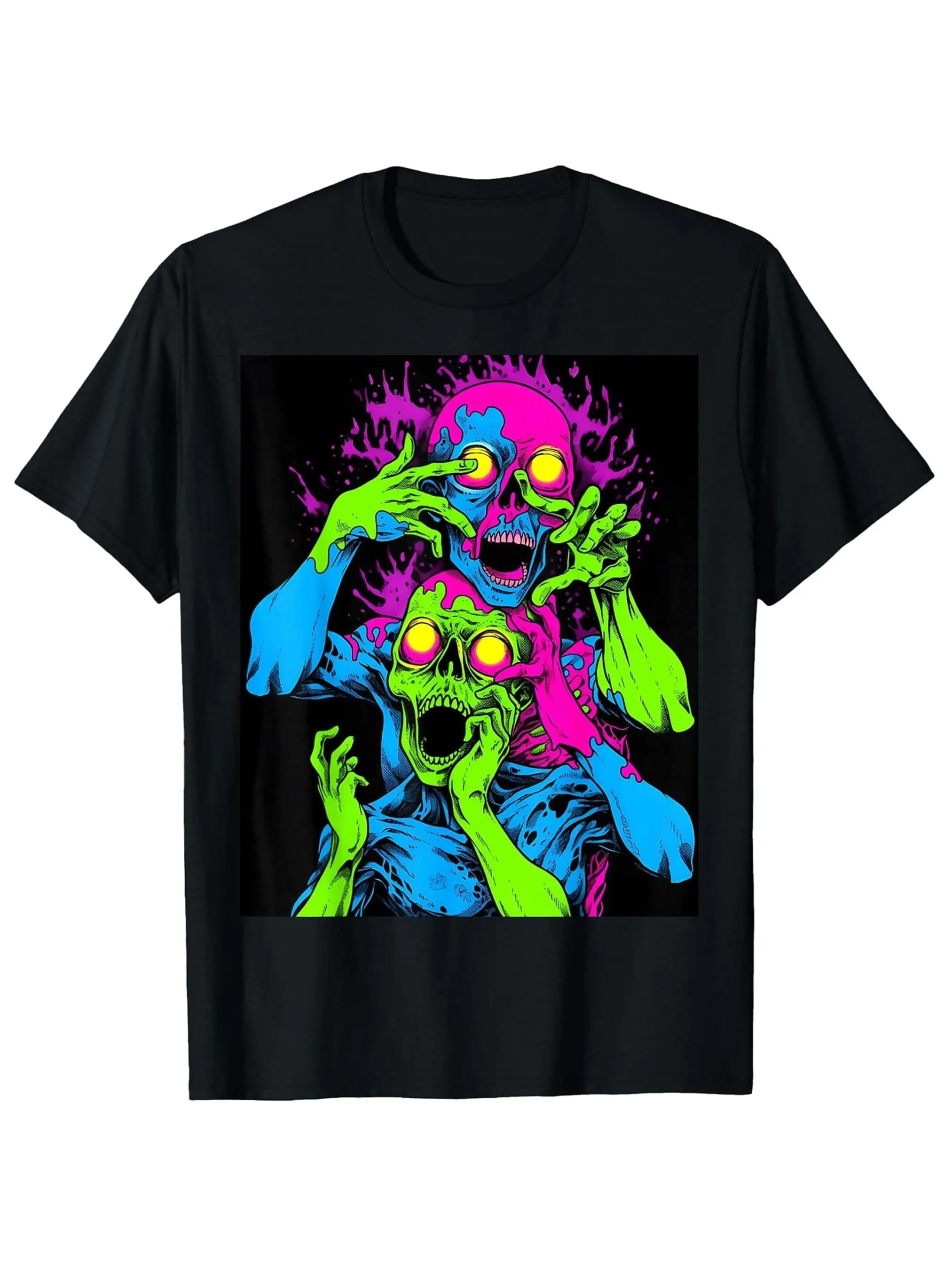 Men'S And Women'S Neon Green  Pink Glow in The Dar unisex soft cotton short sleeve t shirt, vintage graphic casual tee for men women teens, perfect birthday holiday gift for camping travel gym daily street  wear