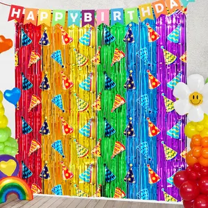 2 Pack Rainbow Foil Fringe Curtains Backdrop - 3.28x6.56 Ft, Colorful Metallic Tinsel, Photo Booth Props, Baby Shower & Birthday Party Decor