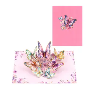Valentine Day 3D Pop Up Greeting Card with Pink Envelope Gold Foil Butterfly Gift for Mom with Wishes