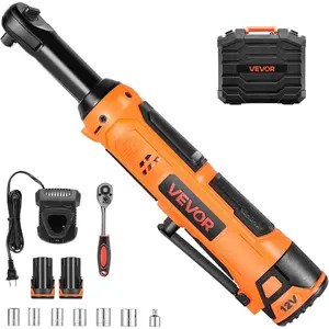 VEVOR Cordless Ratchet Wrench, 3/8 inch Drive, 240 RPM, up to 33 ft-lbs of Torque, Battery Powered Electric Ratchet Wrench Set with Two 2.0Ah Batteries, Charger, Sockets, Adaptor and Extension BarVEVOR Super Brand Day