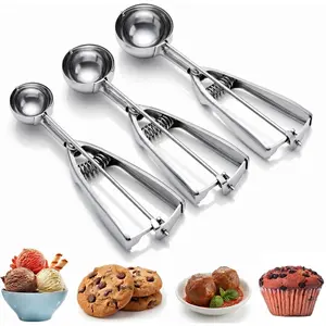 3Pcs Stainless Steel Ice Cream Cookie Scoop Set with Trigger Release, Large/Medium/Small Cookie Scooper for Baking Cookie Dough
