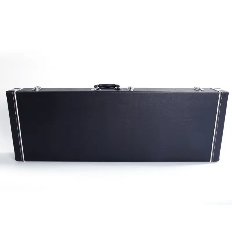 High-Grade ST Electric Guitar Hard Case - Square Shape, Wood Construction, Leather Exterior, Microgroove Design, Flat Black, Hard Sturdy Chrome Latches, Plush Interior, 186.95 oz, 41.34x14.37x4.53 in