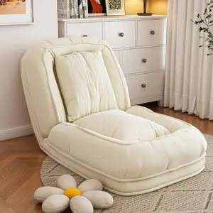 5 Lockable Positions Foldable Adjustable Sofa Bed, Corduroy High Resilience Sponge Tatami Lounge with 2 Support Pillows Multi-Scene Indoor Leisure Seat