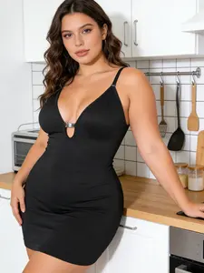 Plus Size Women's Shapewear Dress, Adjustable Straps Sleeveless Fashion Sexy One-Piece, Casual Above the Knee Plain X-Type Skirt, All Seasons