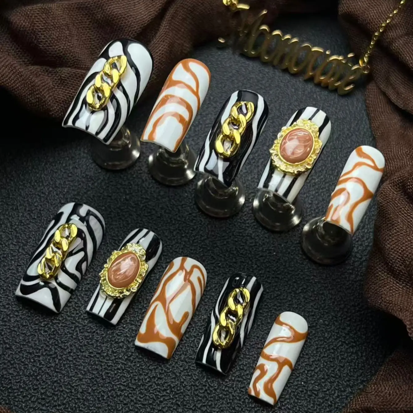 Moonovate | DUNE 10pcs Handmade Press On Nails Square Nails REUSABLE 3D Gel Fake Nails Acrylic Press On Nails											