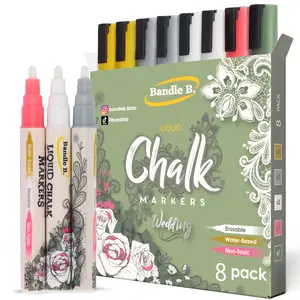 Bandle B. Wedding Edition Liquid Chalk Markers-Reversible Chisel/Bullet 6mm Tips, Erasable, Non-Toxic, Water-Based Chalk Pens
