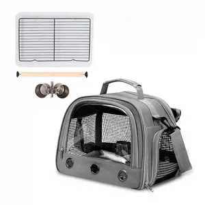 Parrot Bag, Bird Bag, Cross-Body Breathable Bird Walking Bag, Cockatiel Outing Portable Shoulder Transparent Bird Travel Bag Bird Carrier Backpack - Pet Travel Cage with Upgraded Tray and Standing Perches, Breathable & Portable, for Small Birds