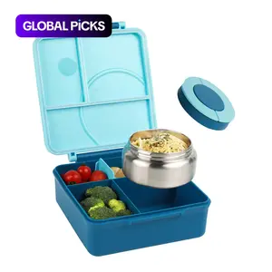 4-Compartment Bento Lunch Box with Soup Thermos, 1 Count Leakproof Insulated Lunch Food Container, Modern Portable Lunch Box for Home, Office and School #GLOBAL PICKS