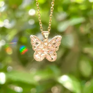 Butterfly Necklace Pink / Purple / Clear White Golding Woman Necklace girlfriend gift   jewelry