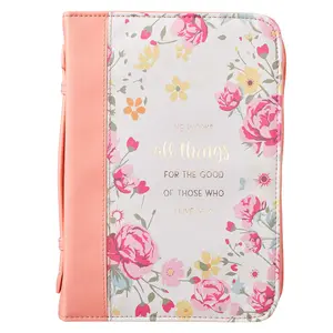 He Works All Things for Good Peach Floral Faux Leather Fashion Bible Cover - Romans 8:28 (Extra Large) outdoorfun