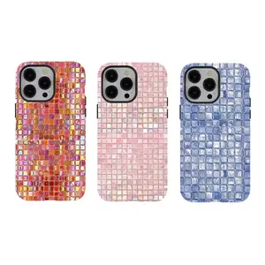 [PRINT 3D] Holographic Mosaic Tile Phone Case Shimmering Disco Aesthetic, Tough protective phone case,Compatible for iPhone 17 16 15 14 13 12 11 17Pro Max