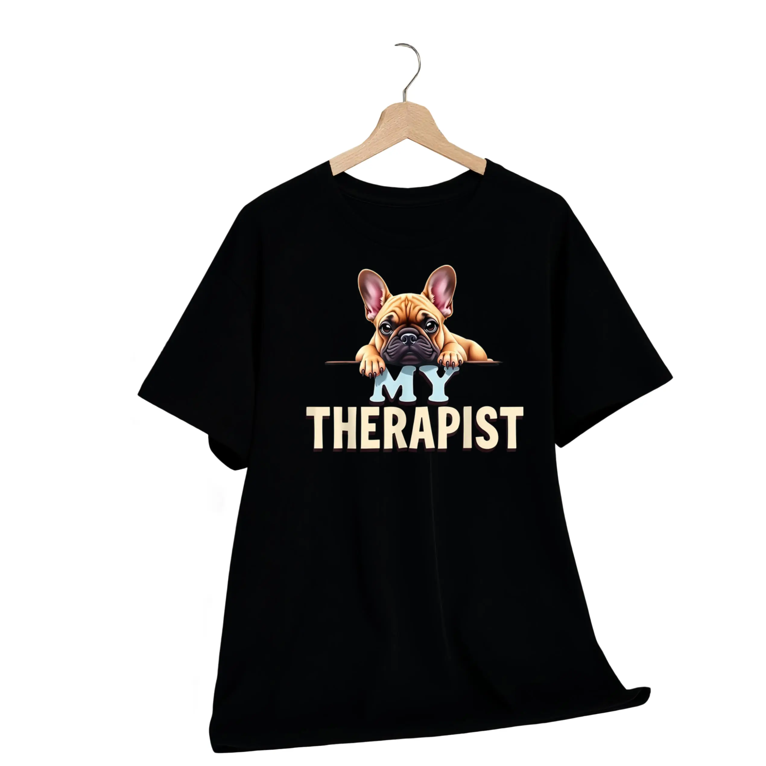Funny French Bulldog "My Therapist" T-Shirt for Men & - Cotton Casual Crew Neck Tee with Cute Frenchie Puppy Print, Short Sleeve Shirt Suitable for Dog Lovers, Pet Owner Apparel, Casual Attire & Vet Visits