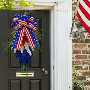 Patriotic Wreath for Front Door - Red, White and Blue Independence Day & 4th of July Wreath, Memorial Day Door Decoration, Americana Home Wall Decor