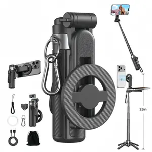 5-in-1 Magnetic Selfie Stick with Remote for Cell Phone 360° Rotation.Can Transforms into Mini Tripod/Camera Grip/Handheld Stabilizer/Phone Stand.Extend to 25 inches