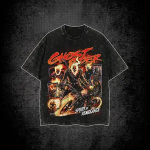 Ghost Johnny Blaze Premium Acid Washed T-Shirt, Spirit of Vengeance Graphic Tee, Dark Anti Hero Shirt, Hellfire Skull Rider Tee, Supernatural Comics Fan Shirt, Biker Flame Skull Graphic T-Shirt, Vintage Washed Streetwear Tee