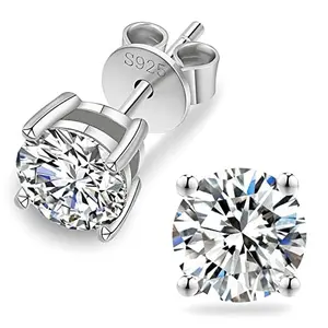 3Pairs-14k Gold-Plated 5/6/7MM Solitaire Four Prong Earrings Butterfly Back Lab-Created CZ Stud Earring S925 Sterling Silver Moissanite Jewelry Perfect Birthday Mother’s Day Christmas Gift for Men Women Wedding Set Round aretes elegantes party daily wear