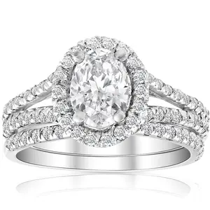 1.75Ct Diamond & Oval Moissanite Engagement Wedding Ring Set 14k White Gold