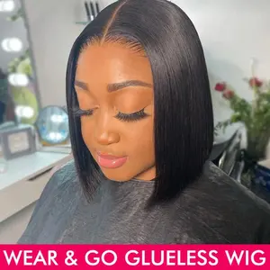Wear And Go Bob Wigs For Women Human Hair 180% Straight Glueless Wig Ready To Go Human Hair Wigs Pre Cut Lace Air Wig Sale