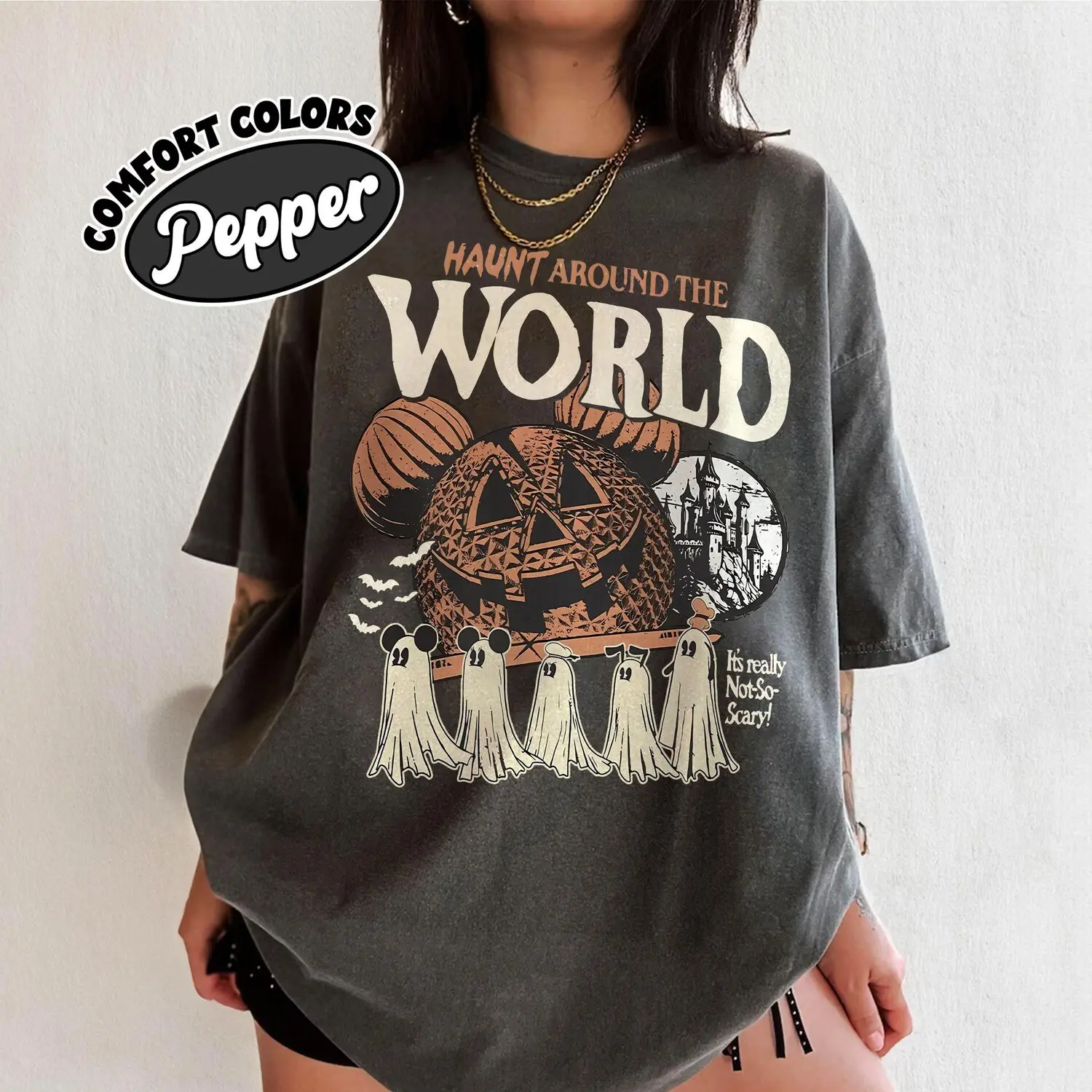 Haunt Around The World Shirt, Magic Kingdom Epcot Halloween Shirt, Mouse And Friends T-Shirt, It's Really Not So Scary, Halloween Pumpkin Shirt