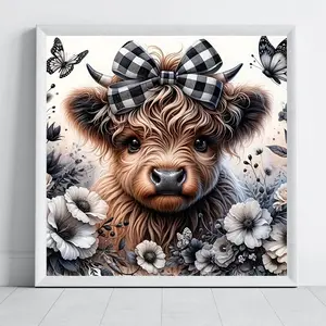 Cute Highland Cow Diamond Painting Kit, Adult Art Craft Set, Frameless DIY 5D Diamond Art, Home Decor Gift for Christmas, Mother's Day, Halloween, Wall Art Painting