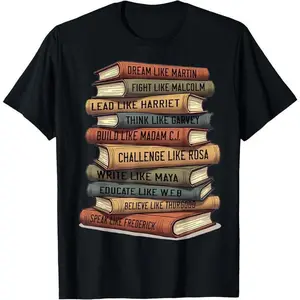[CVC fabric] Literary Icons Stacked Book CVC Cotton T-Shirt Black History Month Black Leaders African American Teacher T-Shirts Graphic T-Shirts Men's and Women's Golf Gift T-Shirts