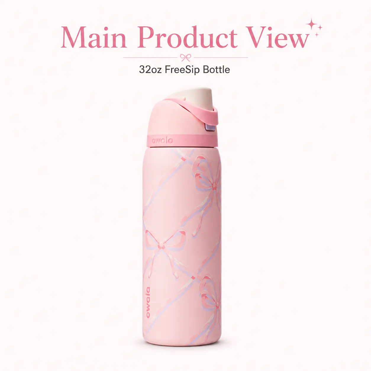 Owala FreeSip 32oz Stainless Steel Water Bottle, Limited Edition Pink Bow Print, Insulated Reusable Bottle with Straw Lid for School, Work, Gym, Travel & Gifts