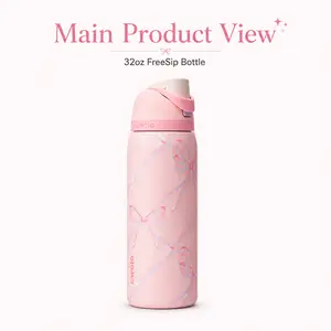 Owala FreeSip 32oz Stainless Steel Water Bottle, Limited Edition Pink Bow Print, Insulated Reusable Bottle with Straw Lid for School, Work, Gym, Travel & Gifts