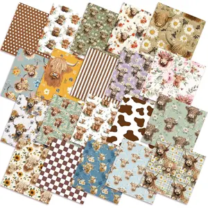 60Pcs 10x10 Inch Vintage Highland Cow Precut Quilt Fabric Squares | Retro Multicolor Quilting Bundles for DIY Sewing, Patchwork & Craft Projects