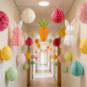 Easter Vertical Paper Ball Decorations, Heart-Shaped Hanging Ornaments for Easter Birthday Spring Party, 3D Love Design Decoration Chain