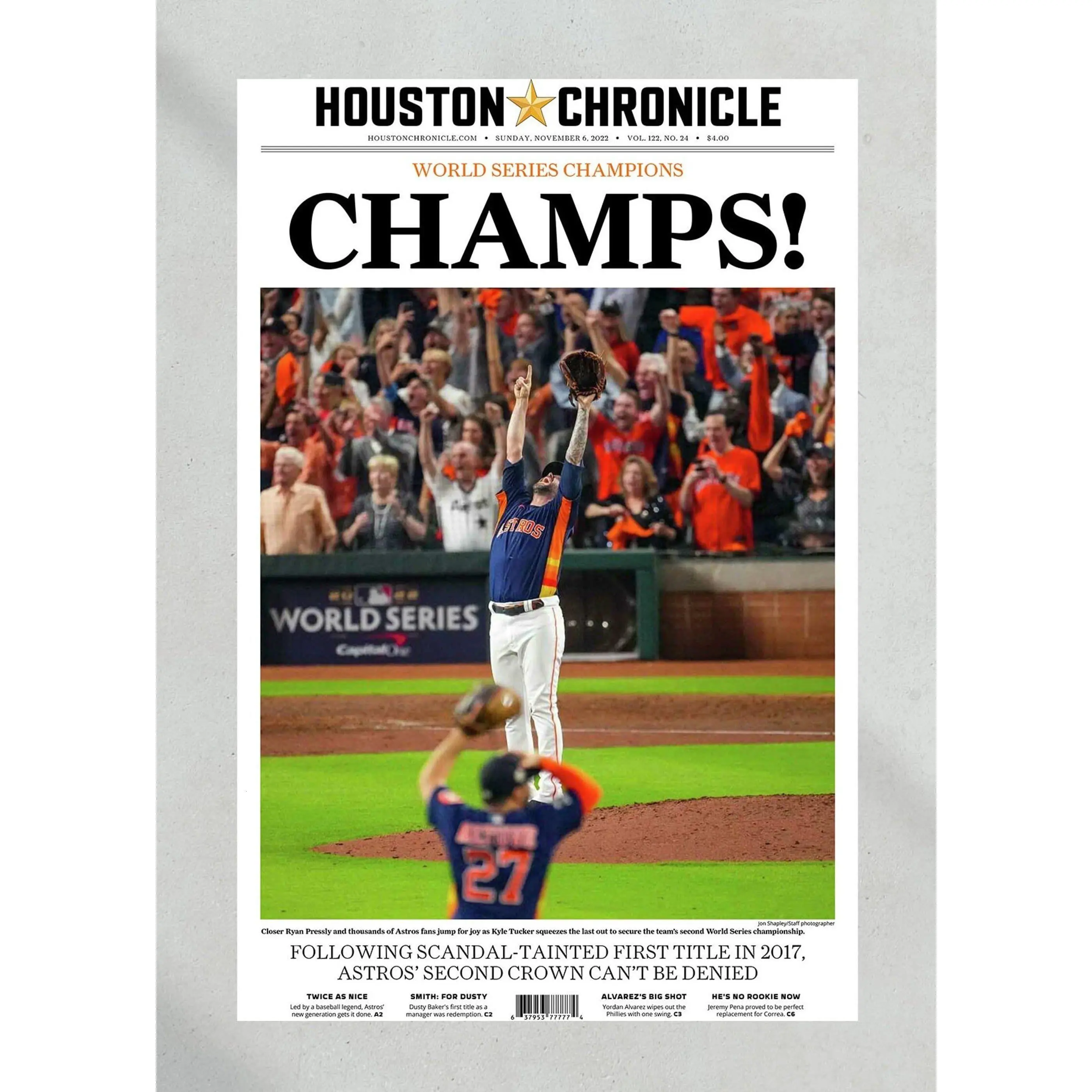 2022 Houston Astros �Champs� World Series Front Page Poster Print, Best Gift ( Unframed - Print Only )