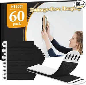 Picture Hanging Strips Heavy Duty, Damage Free Hanging Picture Hangers for Walls, Picture Hanging Kit, Hanging Hooks without Nails, Large Adhesive Poster Wall Strips, 30-Pairs (60 Strips) Organiser Smooth Ceramic Decoration